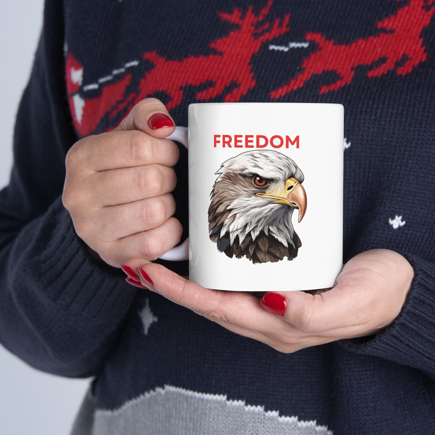 Freedom Eagle 11 oz White Ceramic Coffee Mug - Microwave & Dishwasher Safe