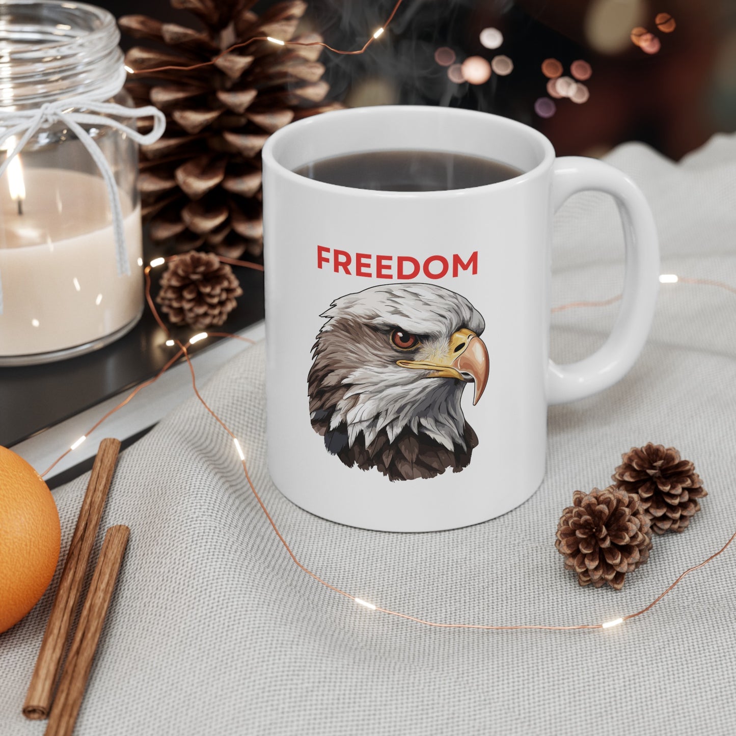 Freedom Eagle 11 oz White Ceramic Coffee Mug - Microwave & Dishwasher Safe