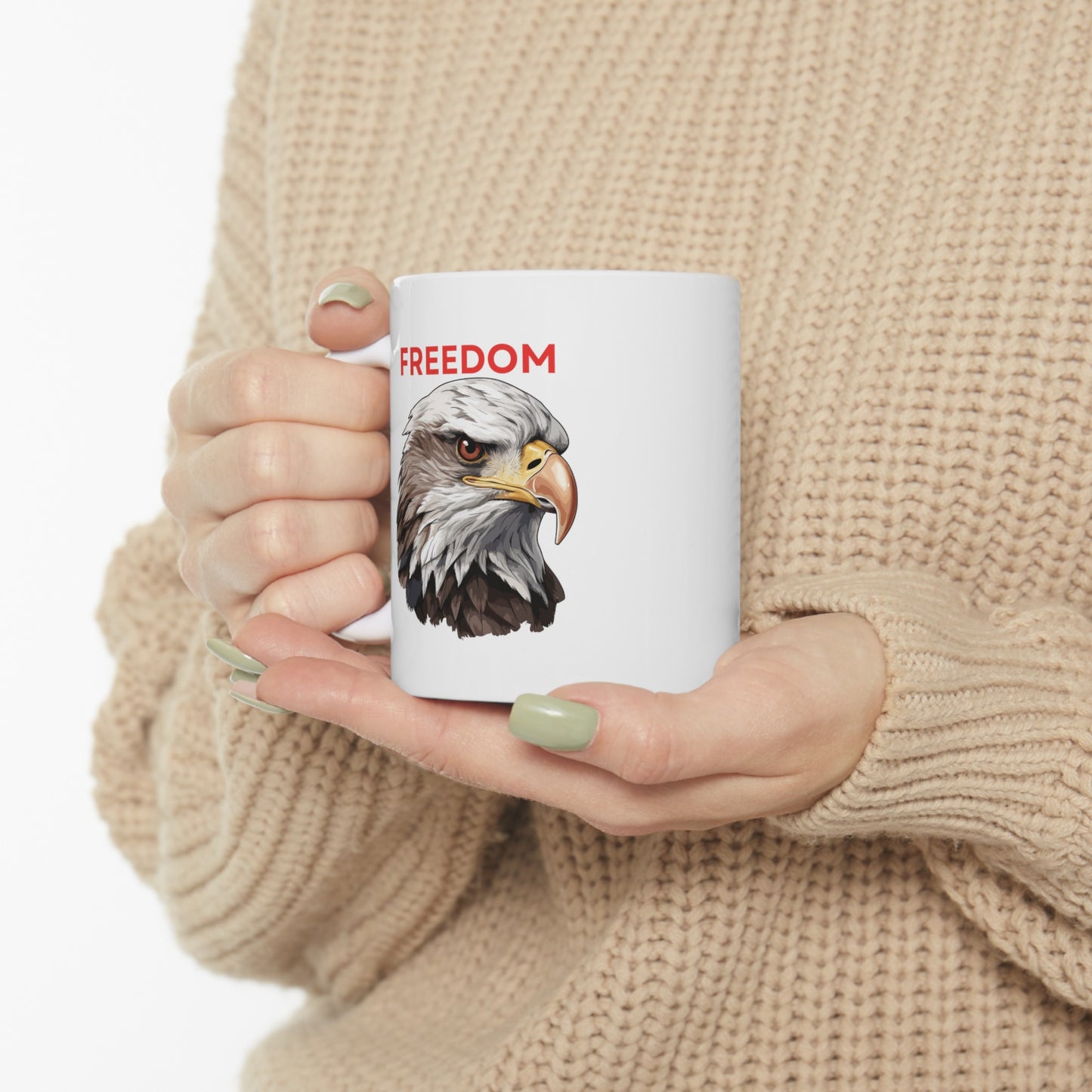 Freedom Eagle 11 oz White Ceramic Coffee Mug - Microwave & Dishwasher Safe