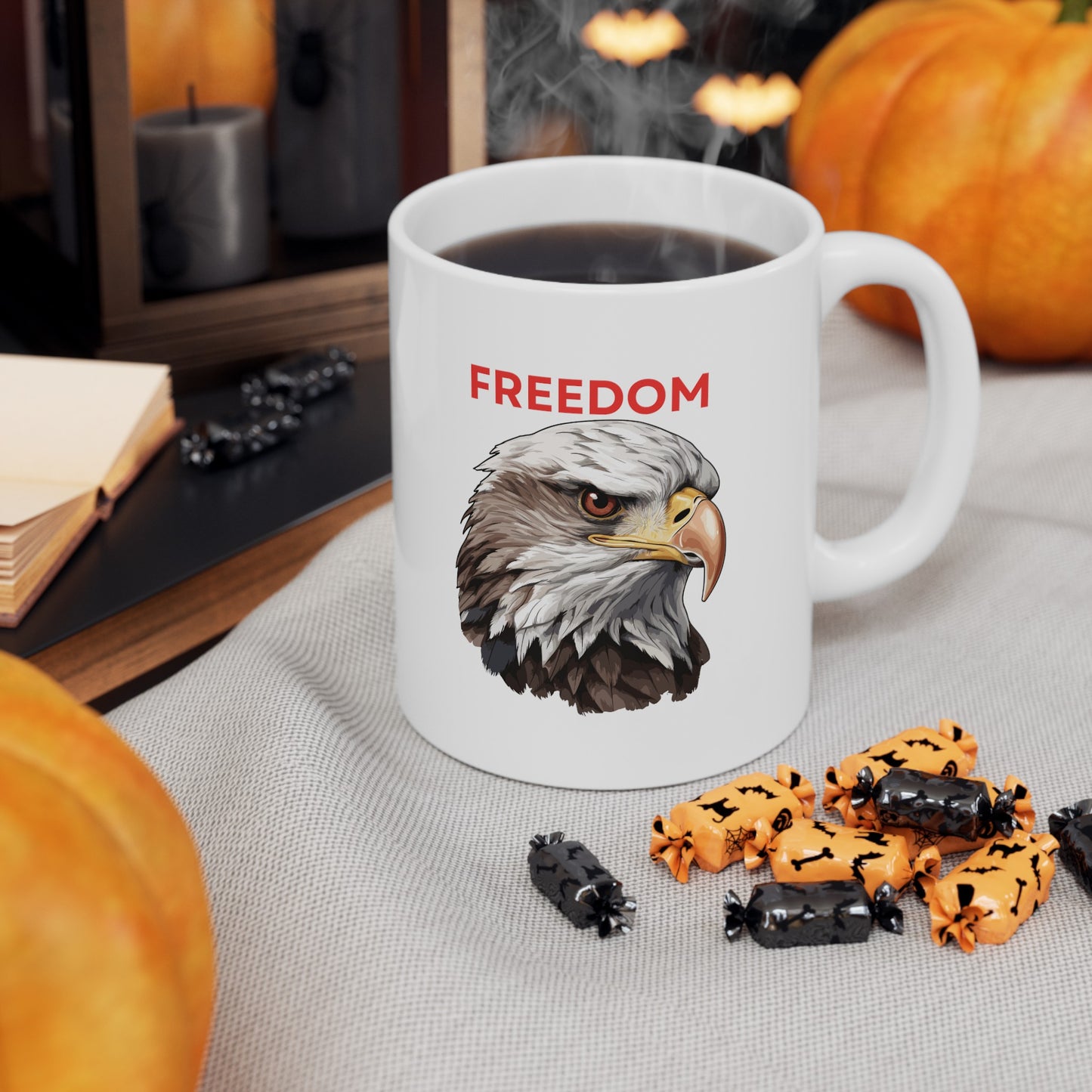 Freedom Eagle 11 oz White Ceramic Coffee Mug - Microwave & Dishwasher Safe