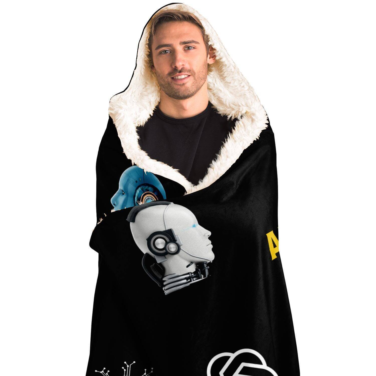 AI Enthusiast's Hooded Blanket - Micro-Mink with Sherpa Lining - AnalyticsMerch.Com