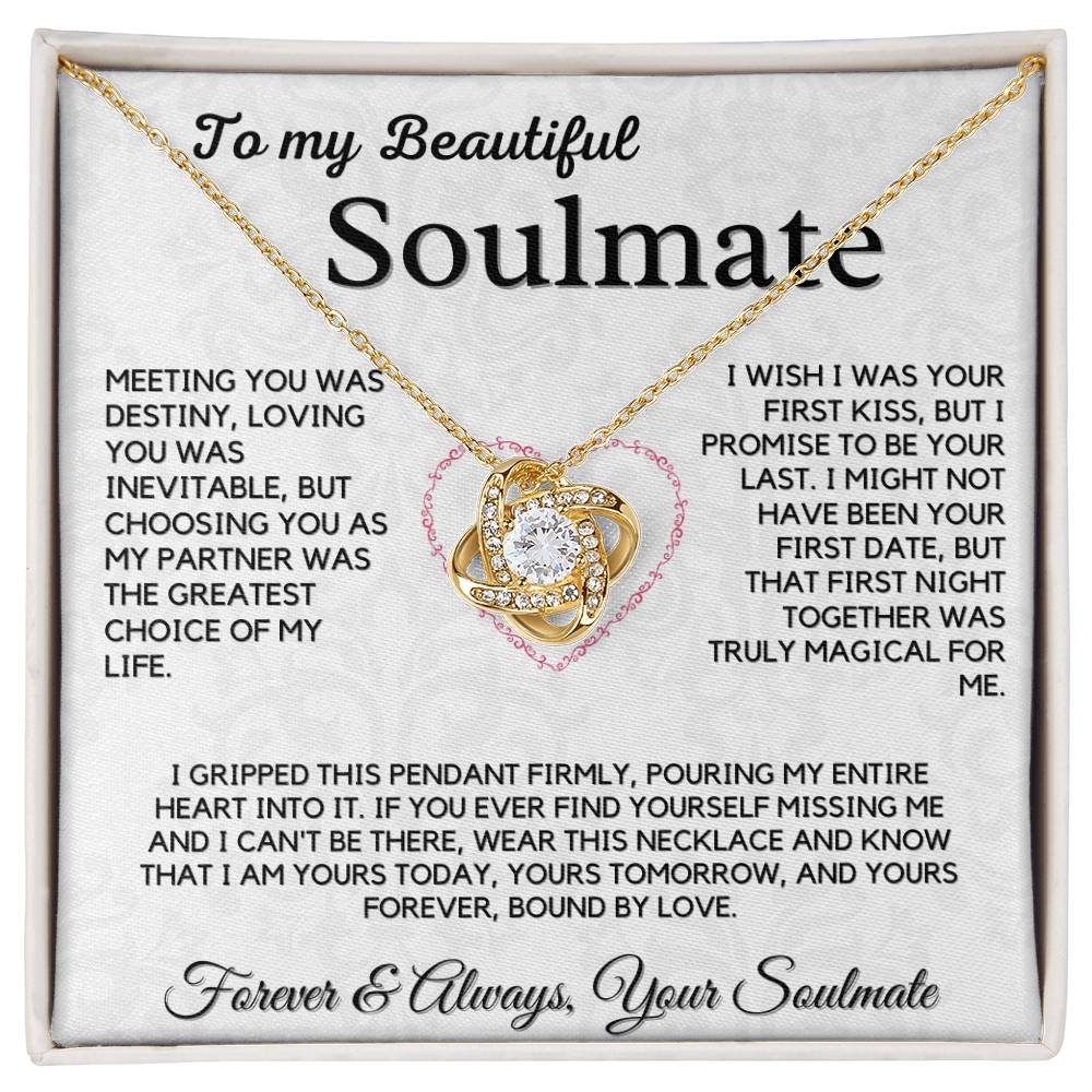 To My Beautiful Wife Necklace - 18k Gold Love Knot Soulmate Gift