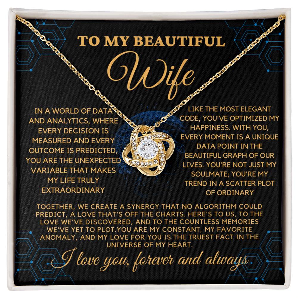 To My Beautiful Wife - 18k Gold Love Knot Necklace for Our Anniversary