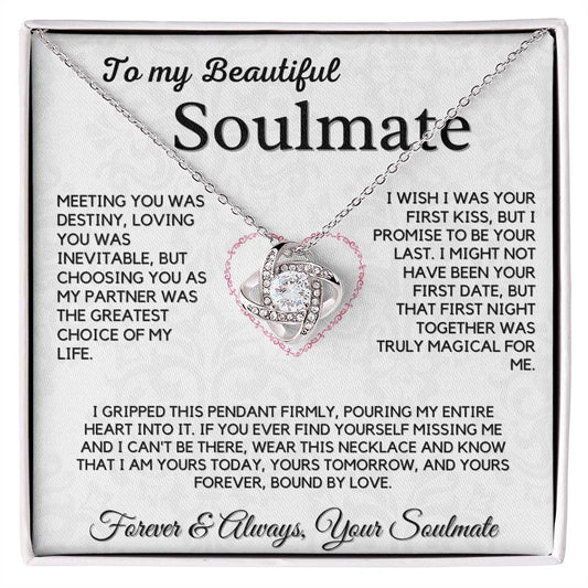 To My Beautiful Wife Necklace - 18k Gold Love Knot Soulmate Gift