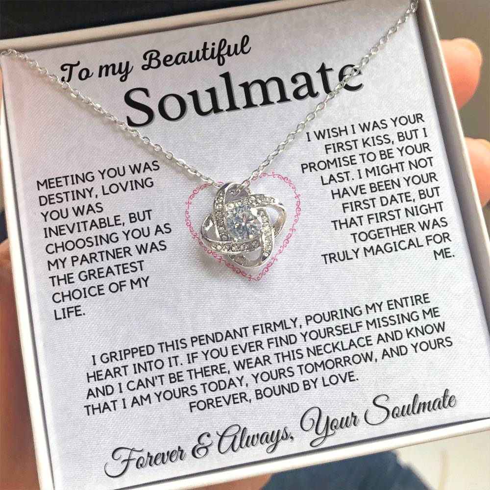 To My Beautiful Wife Necklace - 18k Gold Love Knot Soulmate Gift