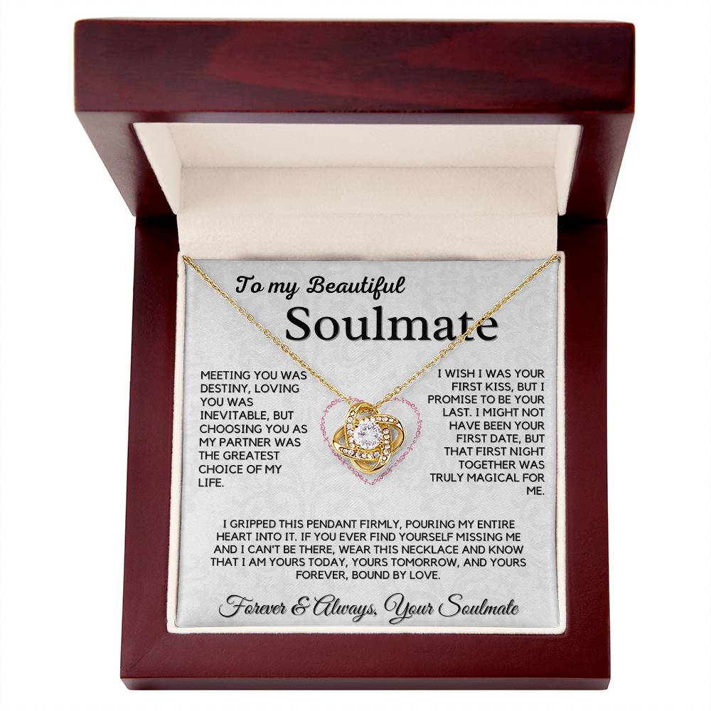 To My Beautiful Wife Necklace - 18k Gold Love Knot Soulmate Gift