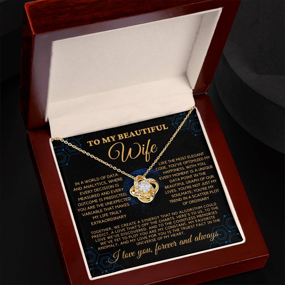 To My Beautiful Wife - 18k Gold Love Knot Necklace for Our Anniversary