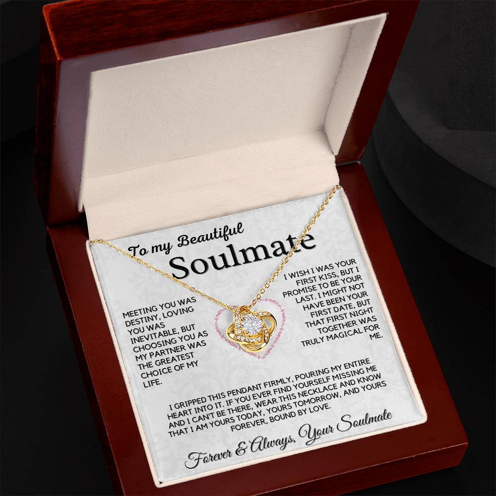 To My Beautiful Wife Necklace - 18k Gold Love Knot Soulmate Gift