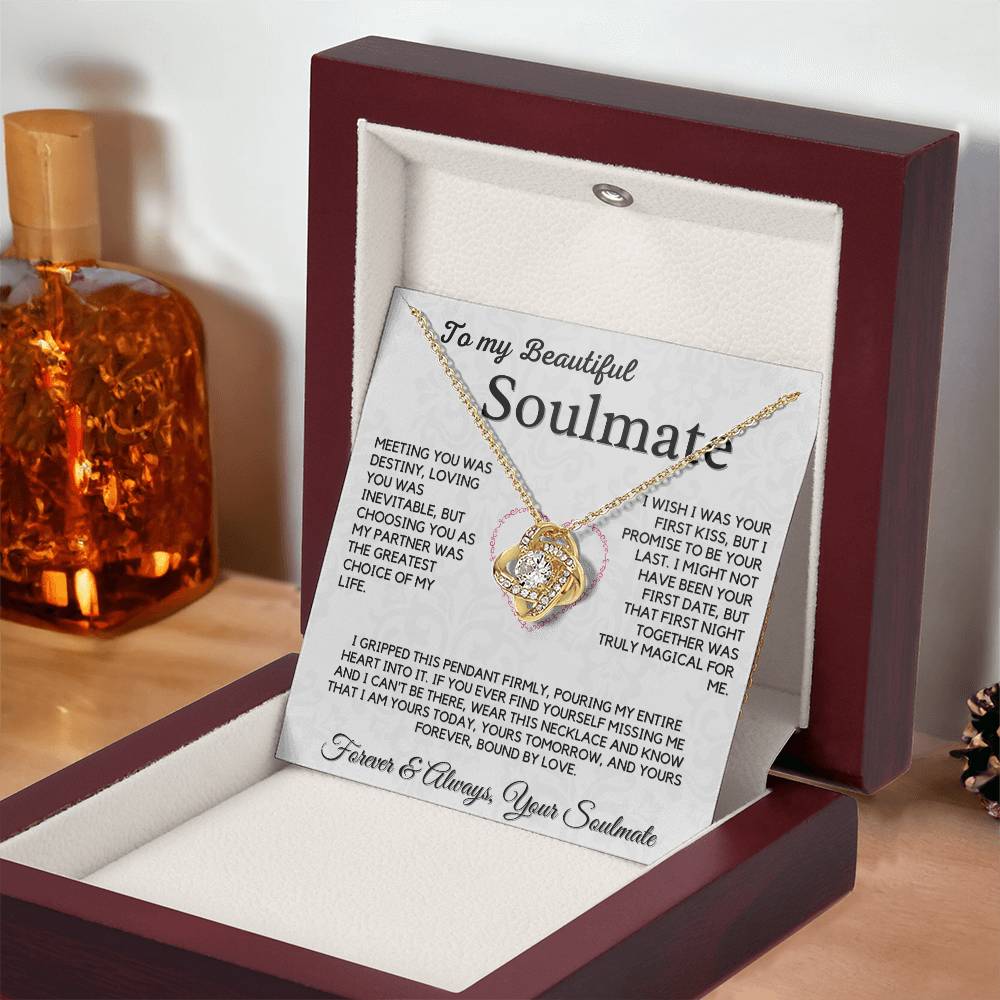 To My Beautiful Wife Necklace - 18k Gold Love Knot Soulmate Gift