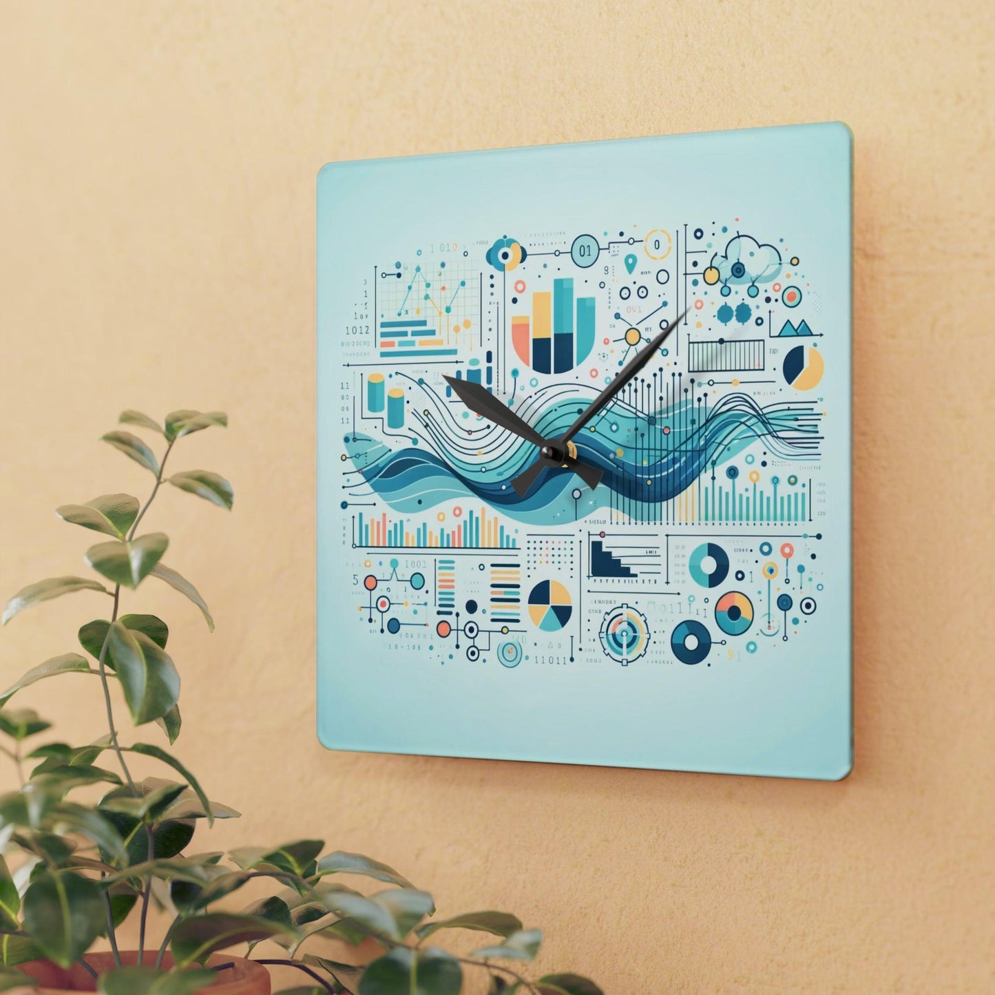 Data-Inspired Acrylic Wall Clock for Data Scientists and Enthusiasts - AnalyticsMerch.Com