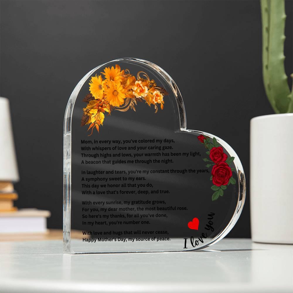 Mom Heart Acrylic Plaque , Present for Mom on Mother's Day, Mothers Plaque, Mom Birthday Gift From Daughter Or Son - AnalyticsMerch.Com