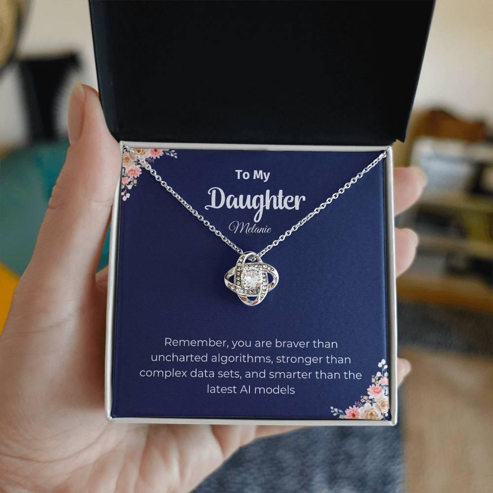 Personalized Gift For Daughter, Love Knot Necklace, 14k white gold over stainless steel or 18k yellow gold, Daughter Gift From Mom - AnalyticsMerch.Com