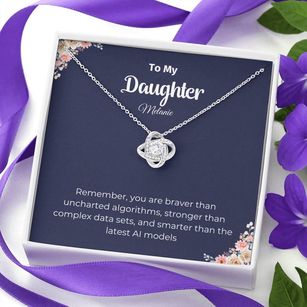 Personalized Gift For Daughter, Love Knot Necklace, 14k white gold over stainless steel or 18k yellow gold, Daughter Gift From Mom - AnalyticsMerch.Com