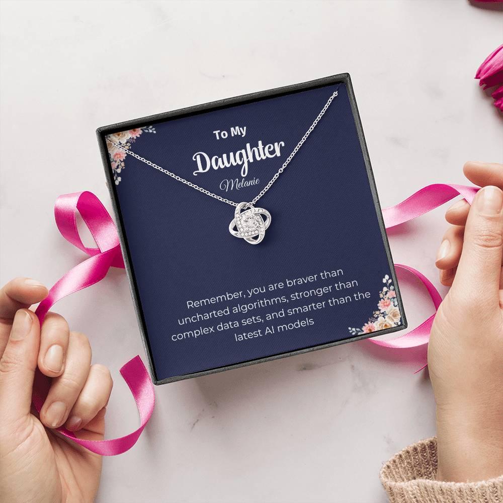 Personalized Gift For Daughter, Love Knot Necklace, 14k white gold over stainless steel or 18k yellow gold, Daughter Gift From Mom - AnalyticsMerch.Com